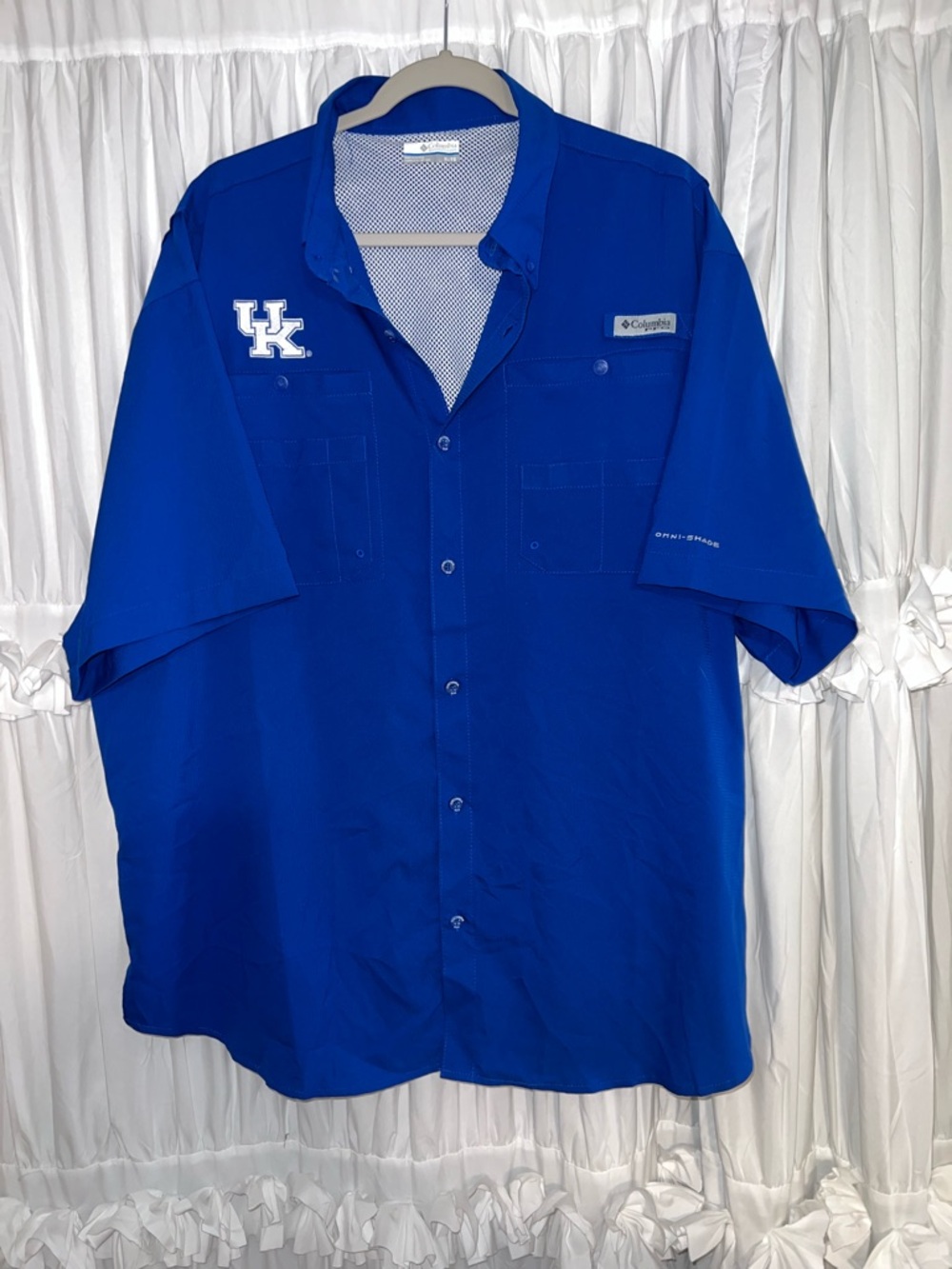 Columbia Men’s Short Sleeve Button-Down Shirt - Royal Blue - UK Logo